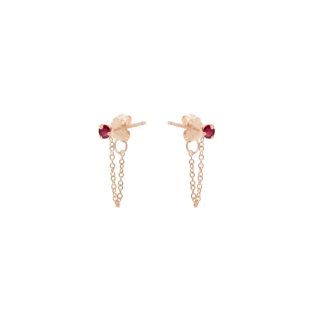 14k Prong Ruby Chain Huggie Earrings