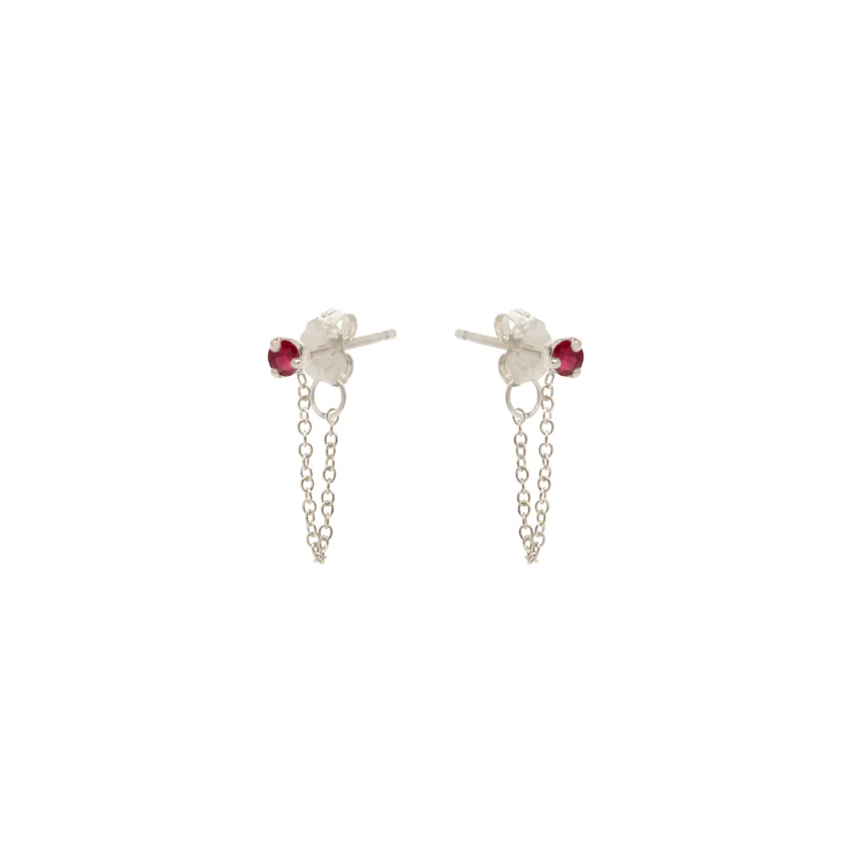 14k Prong Ruby Chain Huggie Earrings