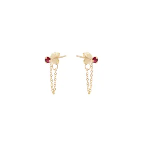 14k Prong Ruby Chain Huggie Earrings