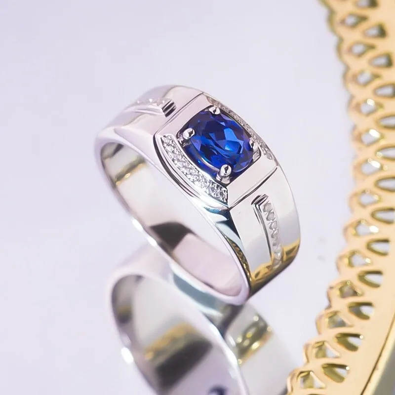 18K White Gold-Plated Blue Sapphire Ring