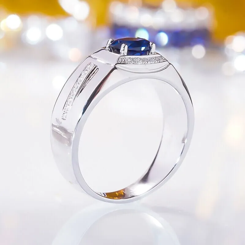 18K White Gold-Plated Blue Sapphire Ring