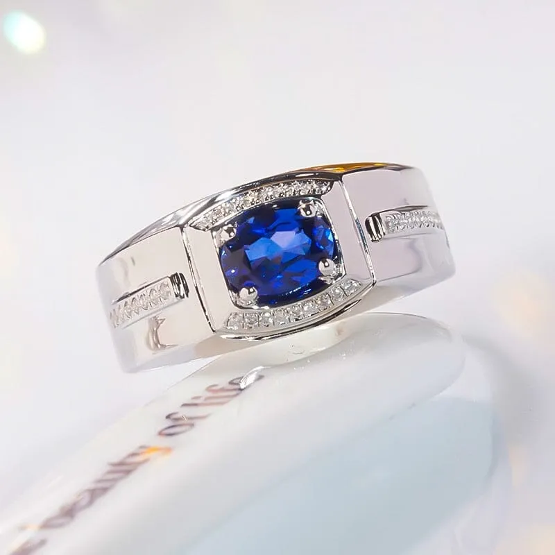 18K White Gold-Plated Blue Sapphire Ring