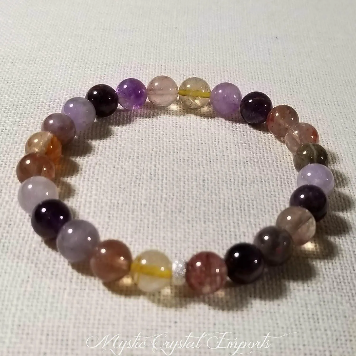 8mm Rutilated Quartz & Amethyst Gemstone Healing Bracelet