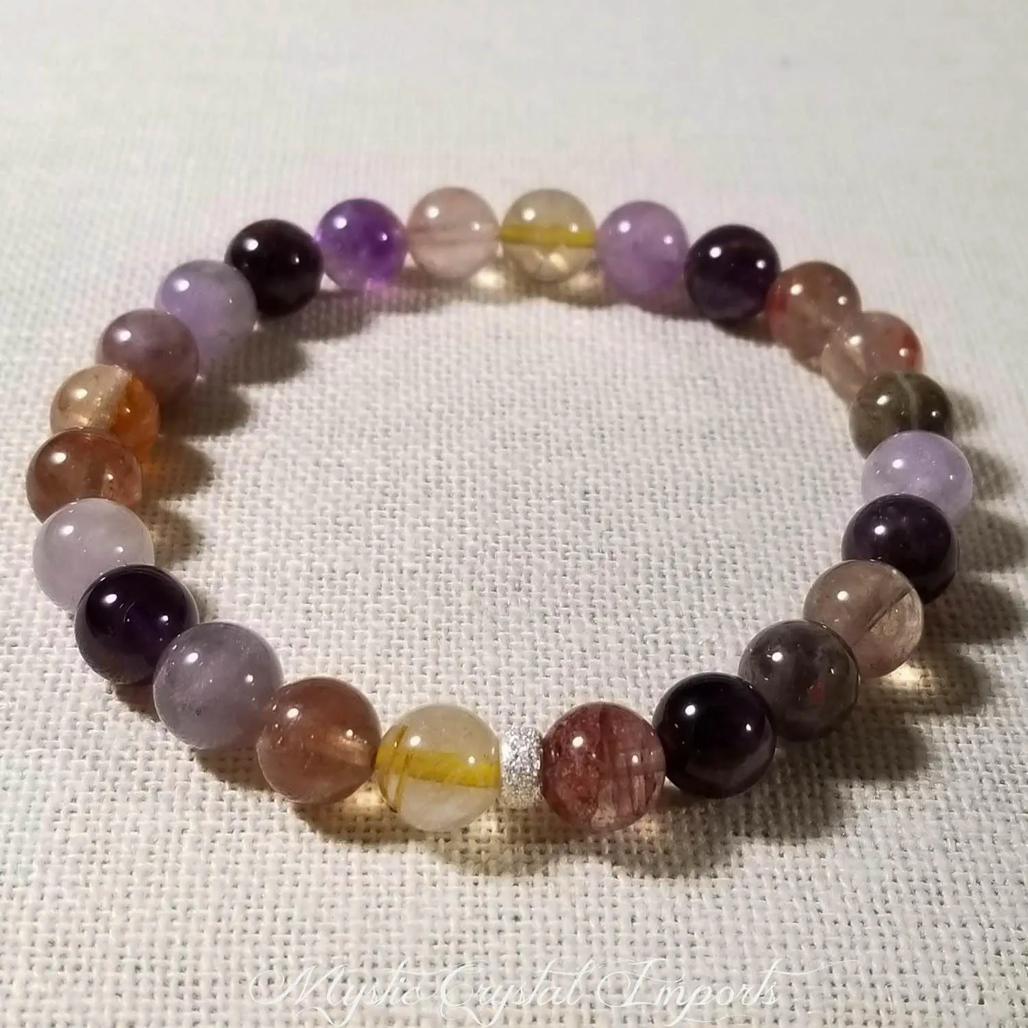 8mm Rutilated Quartz & Amethyst Gemstone Healing Bracelet