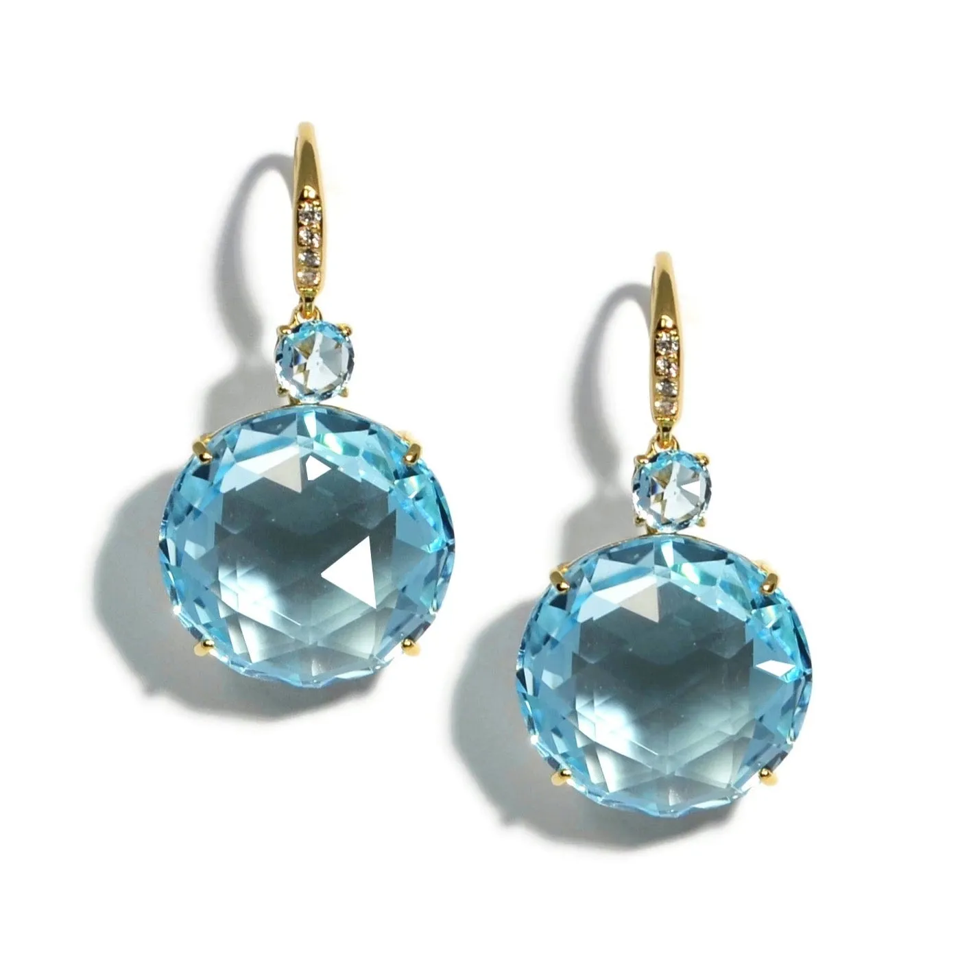 A & Furst - Lilies- Drop Earrings with Blue Topaz and Diamonds, 18k Yellow Gold