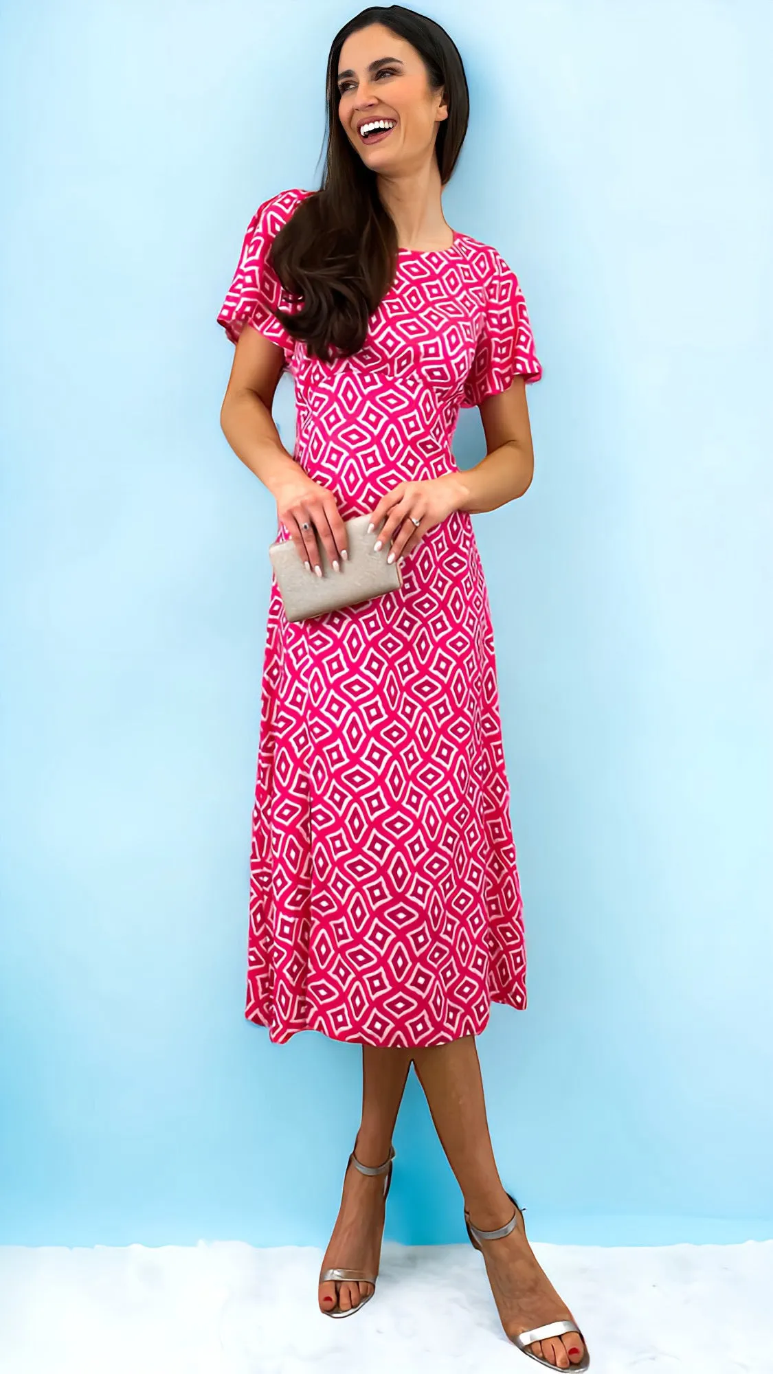 A1493 Helga Pink Print Dress