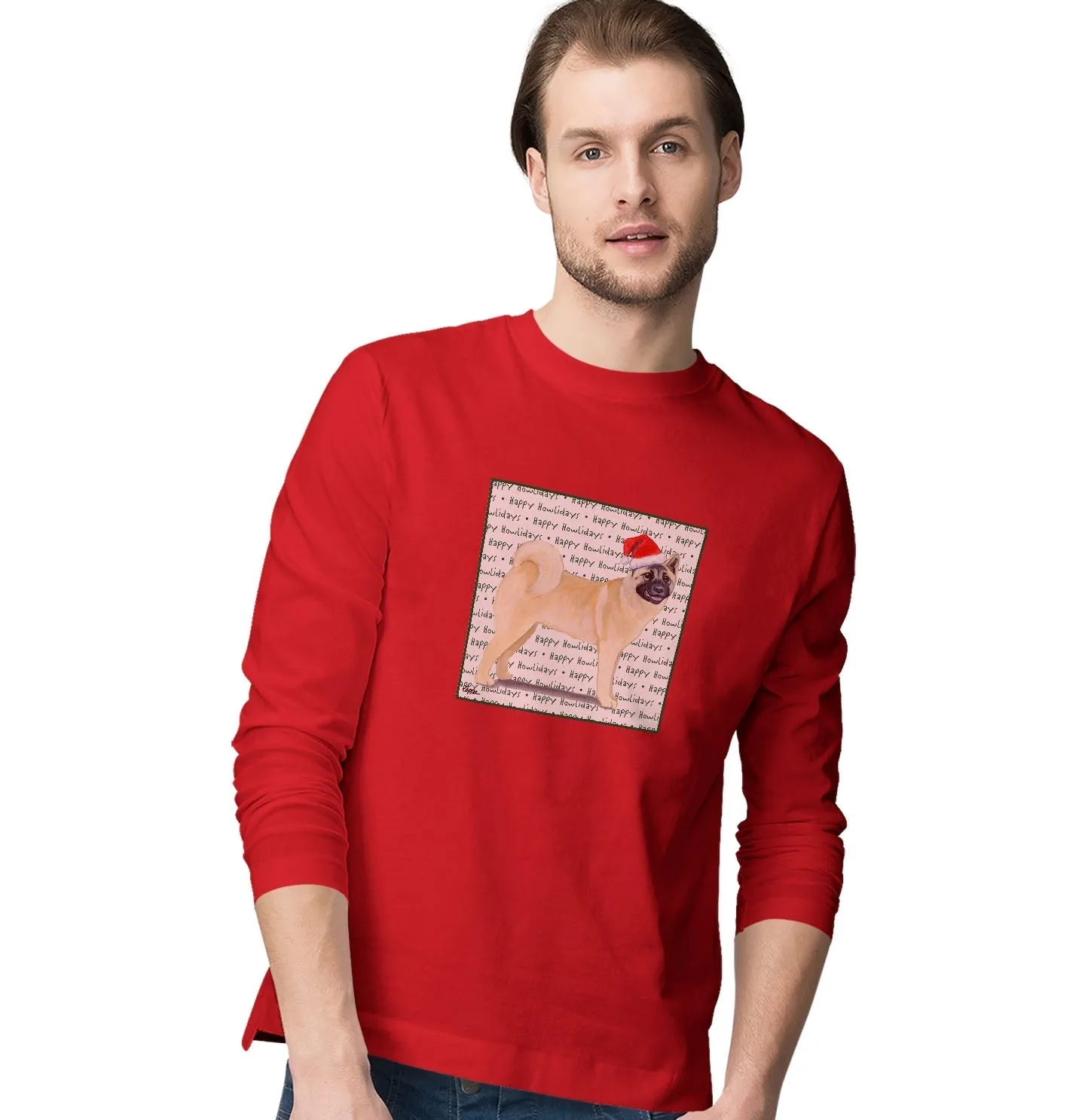 Akita Happy Howlidays Text - Adult Unisex Long Sleeve T-Shirt