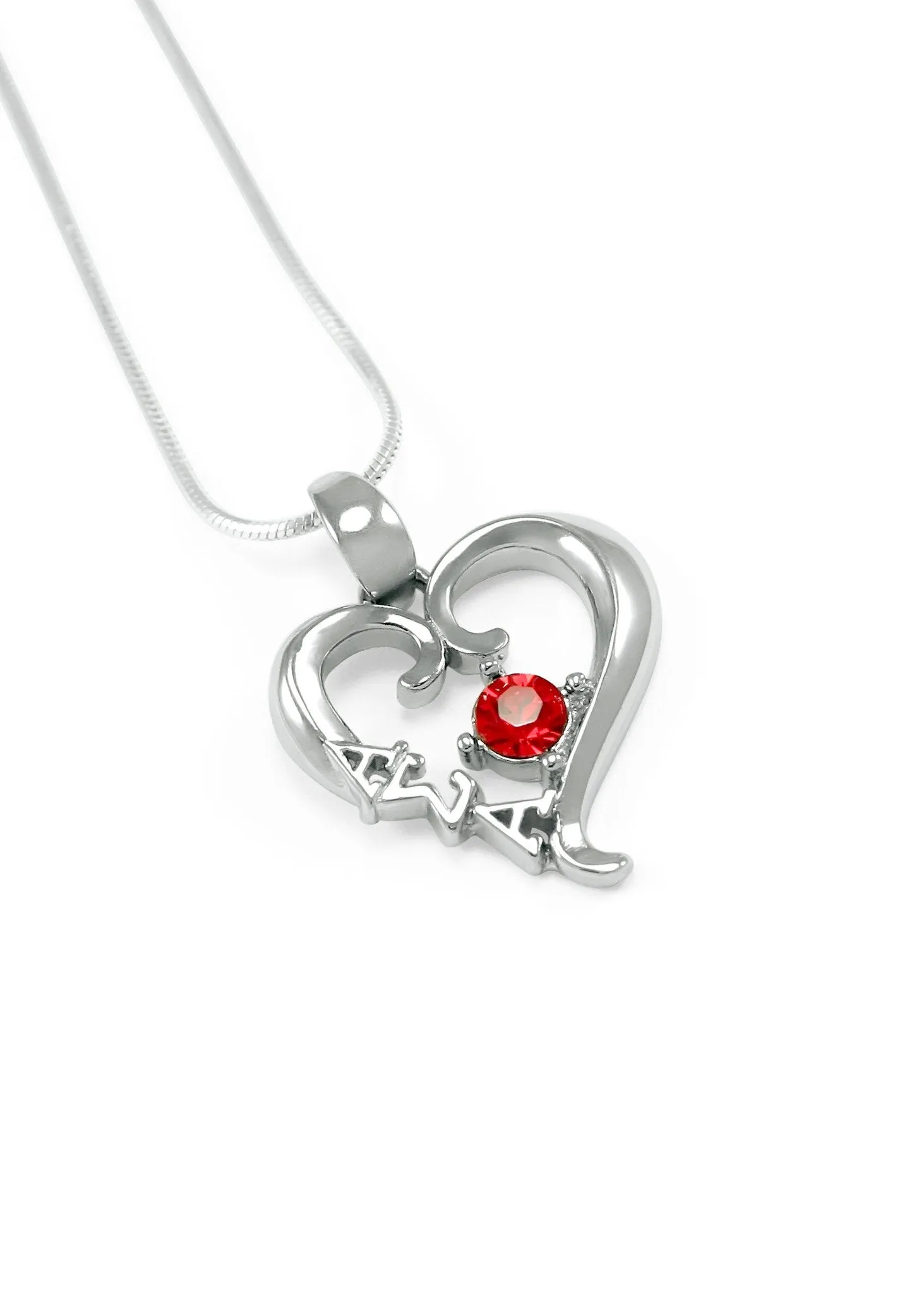 Alpha Sigma Alpha Sterling Silver Heart Pendant with Red Crystal