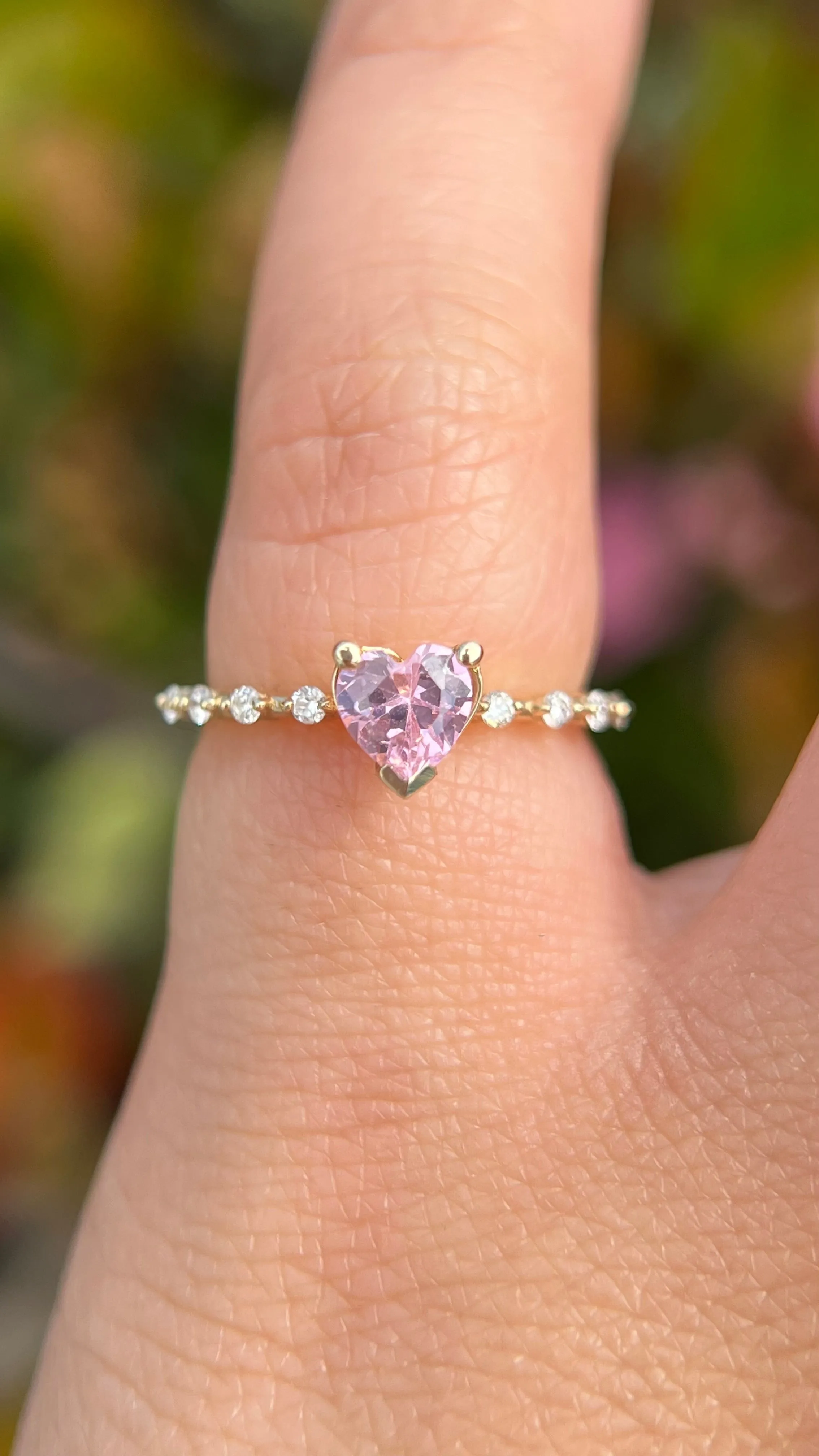 Bella 5mm Heart Pink Ice Spaced Diamond Ring 14K Gold DFR006