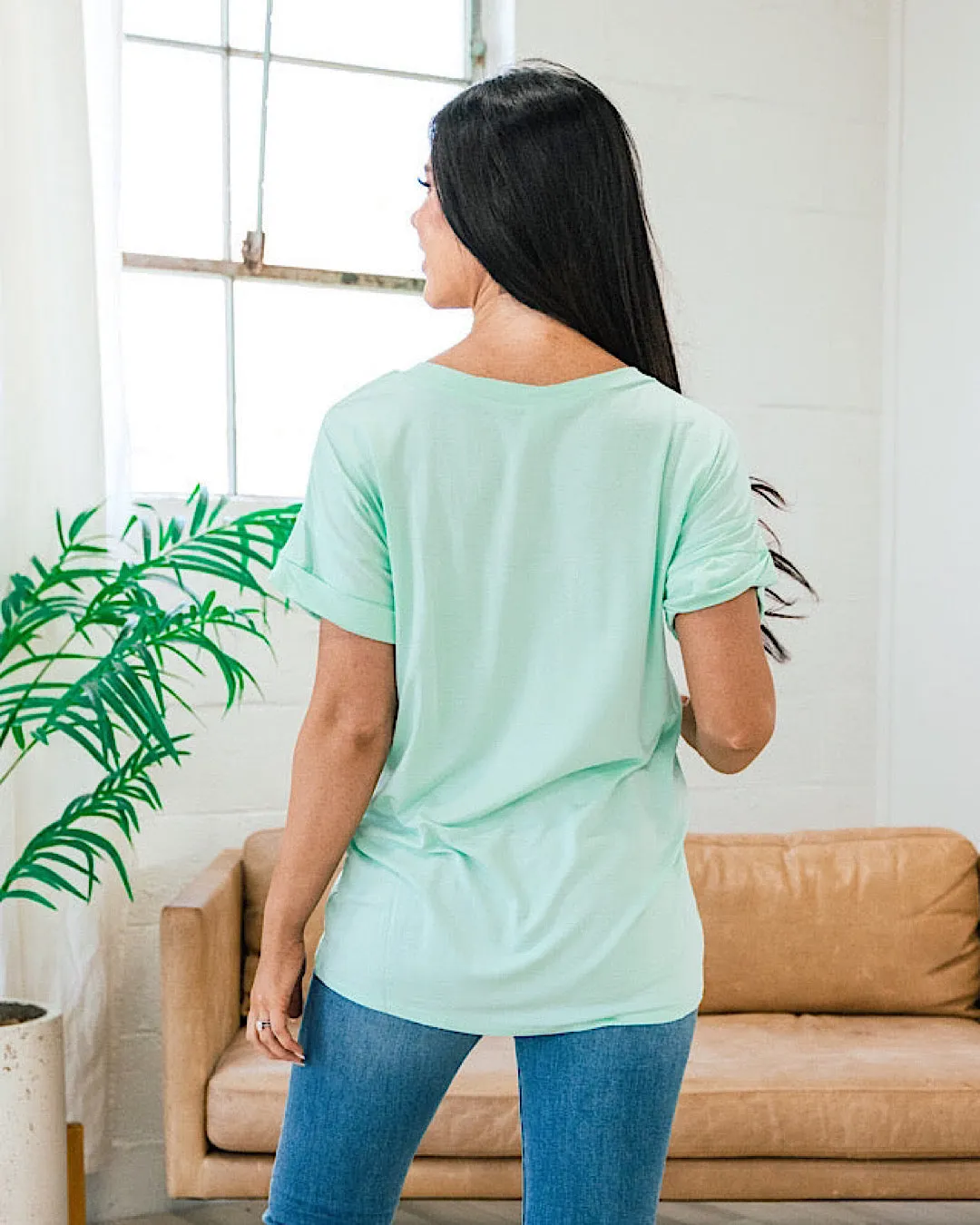 Bexley Mint Boyfriend V Neck Top