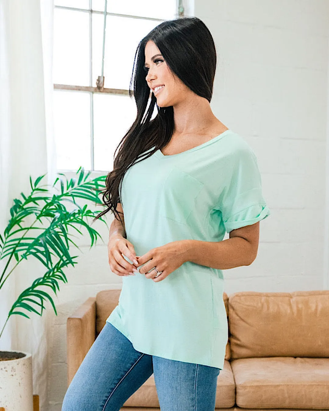 Bexley Mint Boyfriend V Neck Top