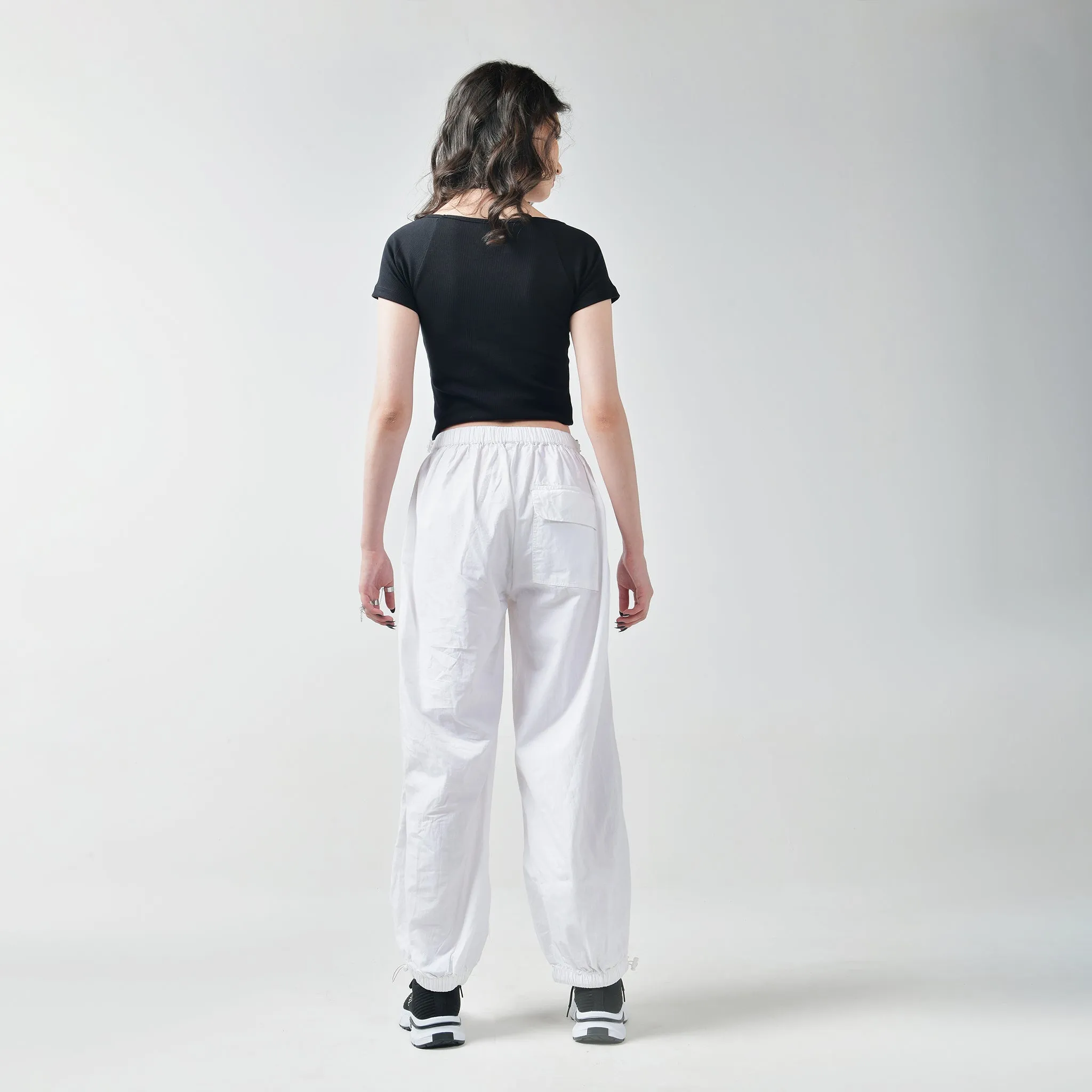 Black Square Neck Top & White Parachute Pants