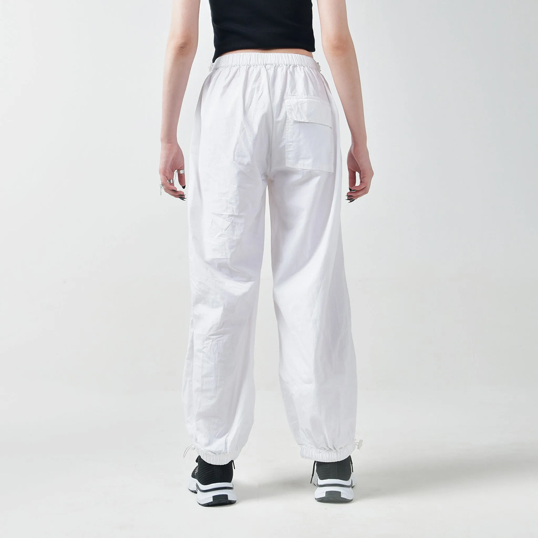 Black Square Neck Top & White Parachute Pants