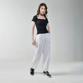 Black Square Neck Top & White Parachute Pants