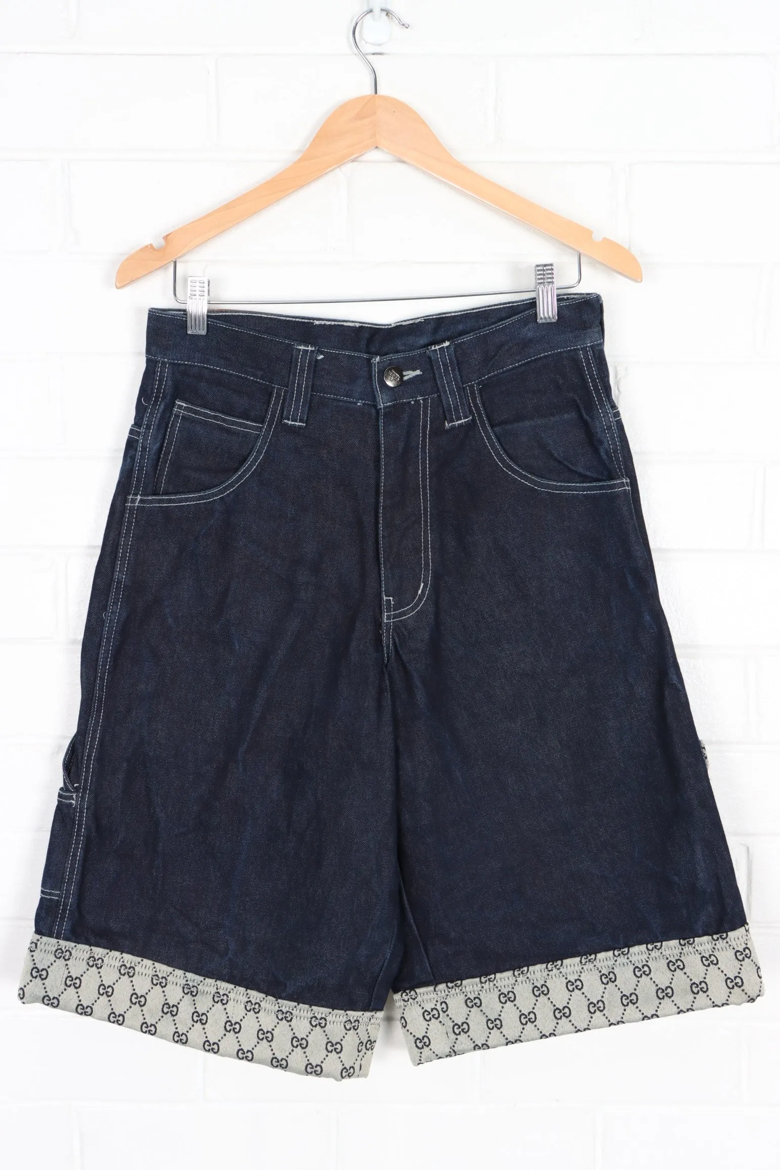 BOOTLEG Gucci Monogram High Waisted Denim Carpenter Jorts Shorts (S)