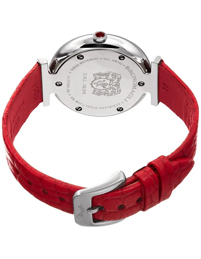 Bruno Magli Womens Miranda Stainless Steel Heritage Watch- Mother of Pearl - Red