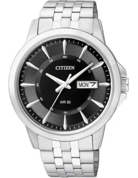 Citizen Quartz Mens Day/Date Watch - Black Dial - Steel Case and Bracelet