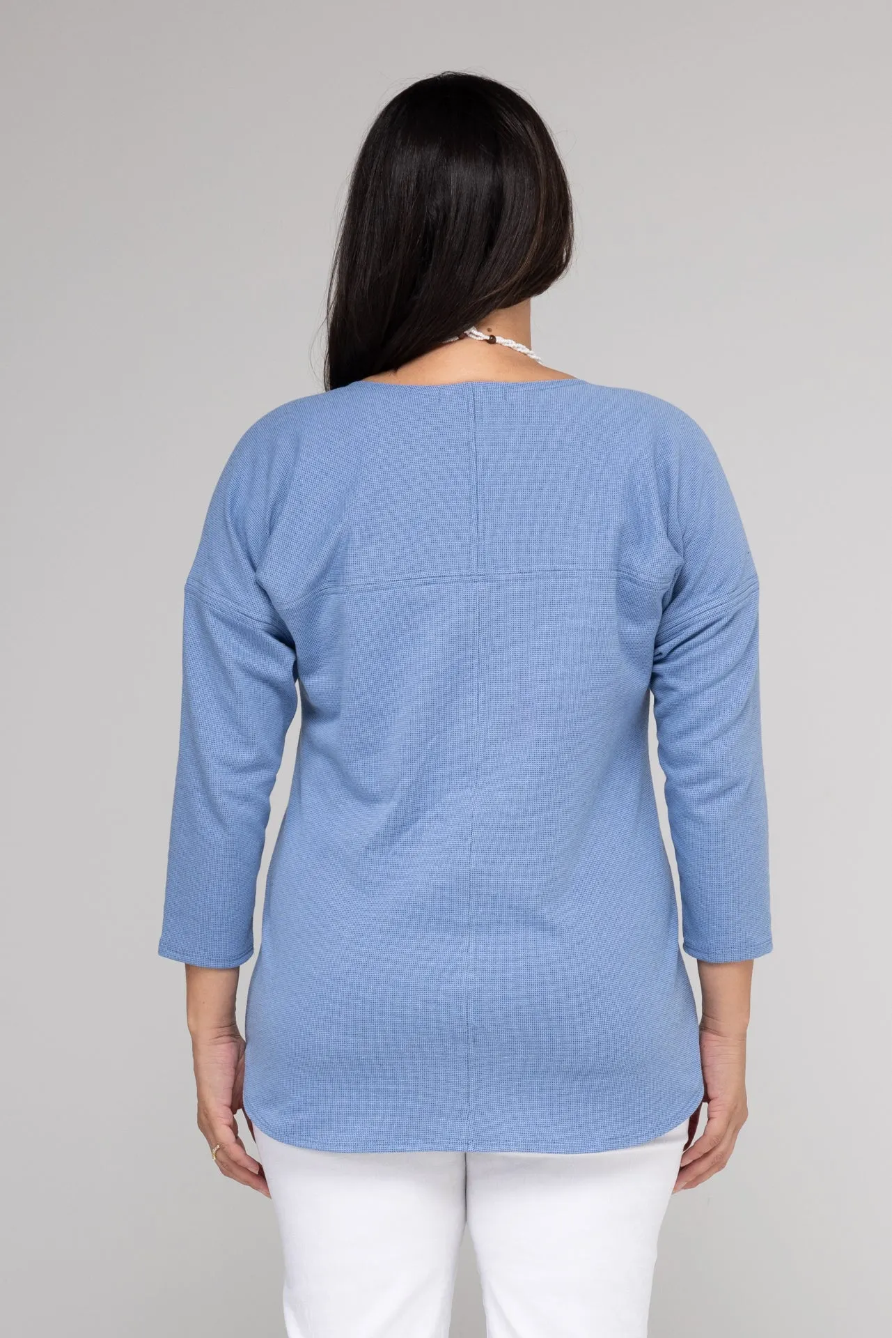 Crystal Feature Stitched Cotton Knit 3/4 Sleeve Top