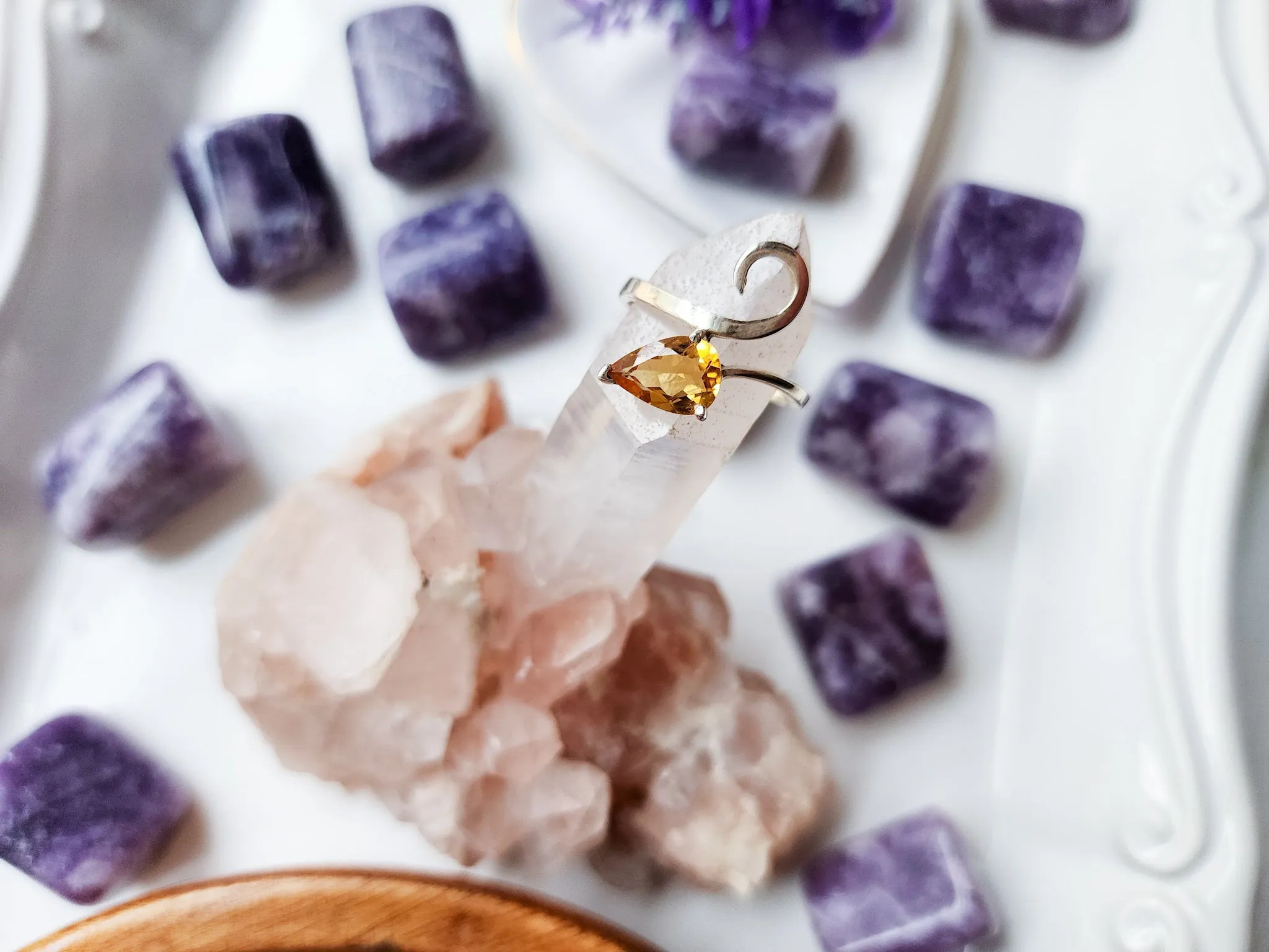 Curlicue Sterling Silver Ring || Citrine