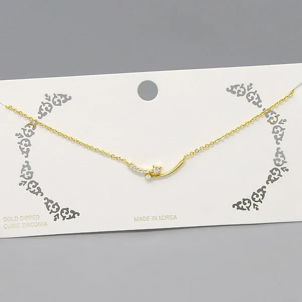 Curved CZ Pave Pendant Short Chain Necklace