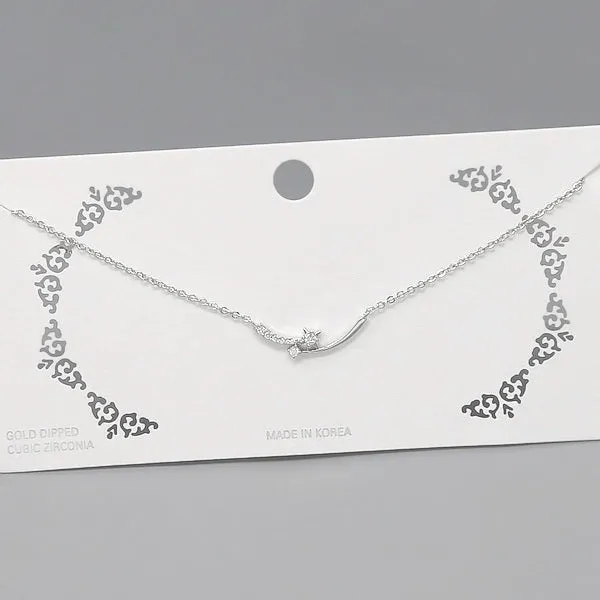 Curved CZ Pave Pendant Short Chain Necklace