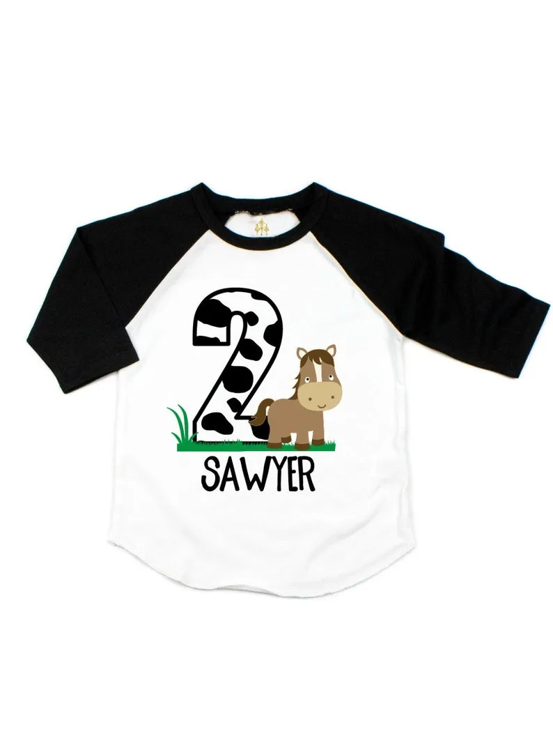 Cute Horse Birthday Raglan Shirt - Personalized