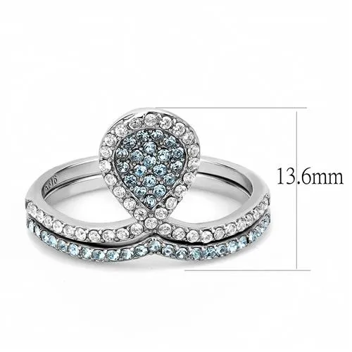 DA268 High polished (no plating) Stainless Steel Ring with AAA Grade CZ in Sea Blue