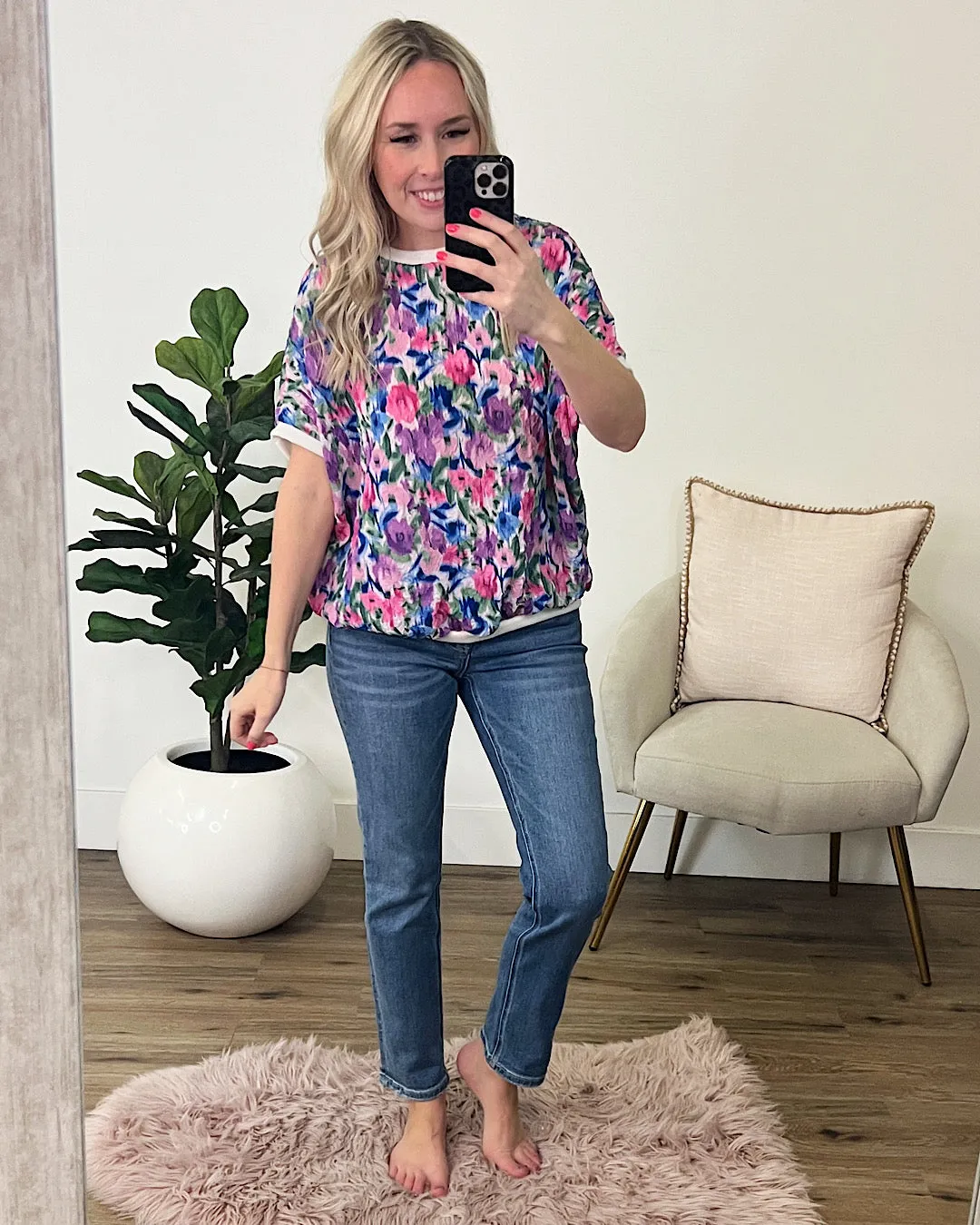 Dana Purple and Mauve Floral Textured Top