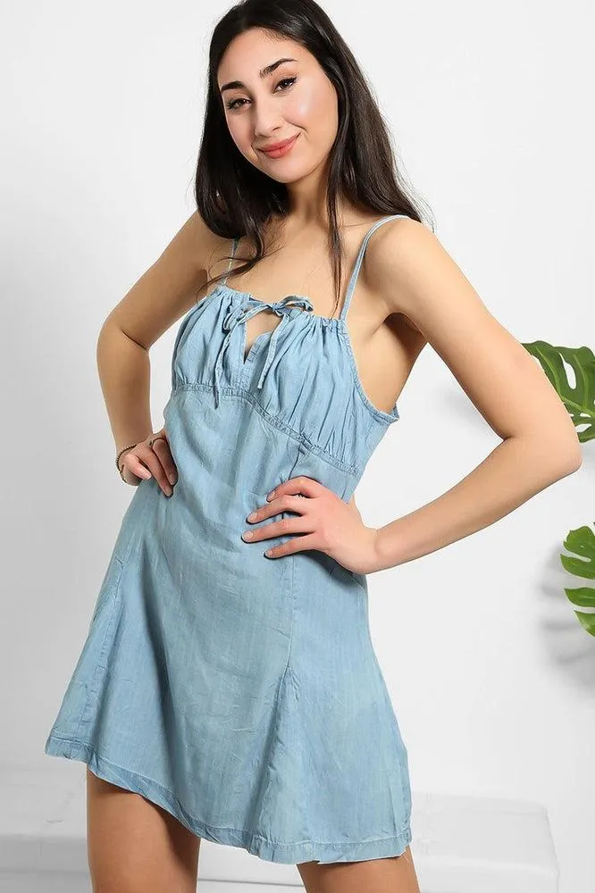 Denim Blue Thin Cami Neck Tie Dress