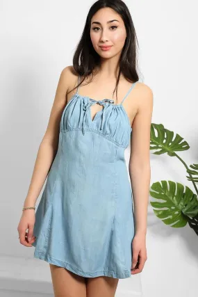 Denim Blue Thin Cami Neck Tie Dress