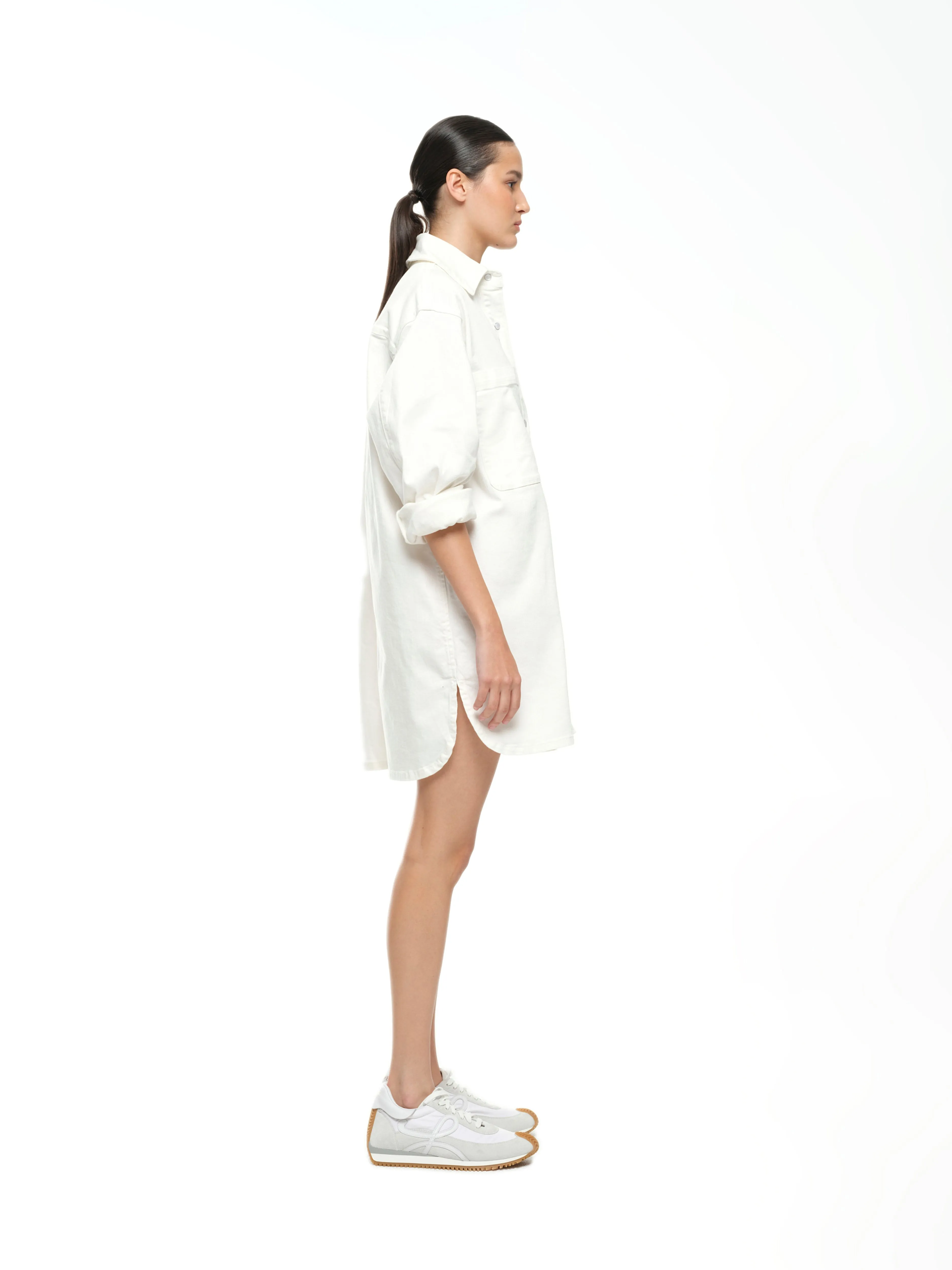 DENIM SHIRT DRESS - OFF WHITE