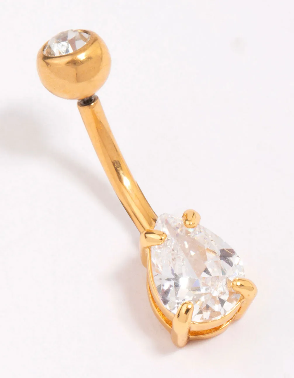 Gold Plated Titanium Cubic Zirconia Bezel Belly Piercing