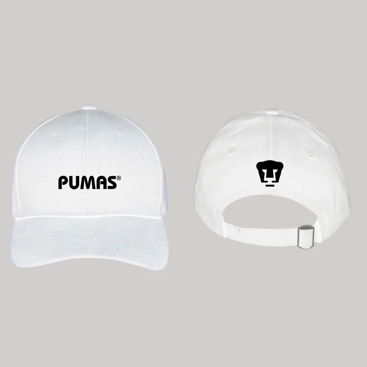 Gorra Pumas UNAM Hombre Mujer Ajustable Logo Blanco Negro 2 Vinil