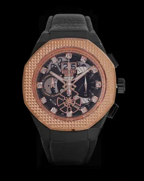 Hexagon TQ023A-D10 (Black/Rosegold) (Black Leather Strap)