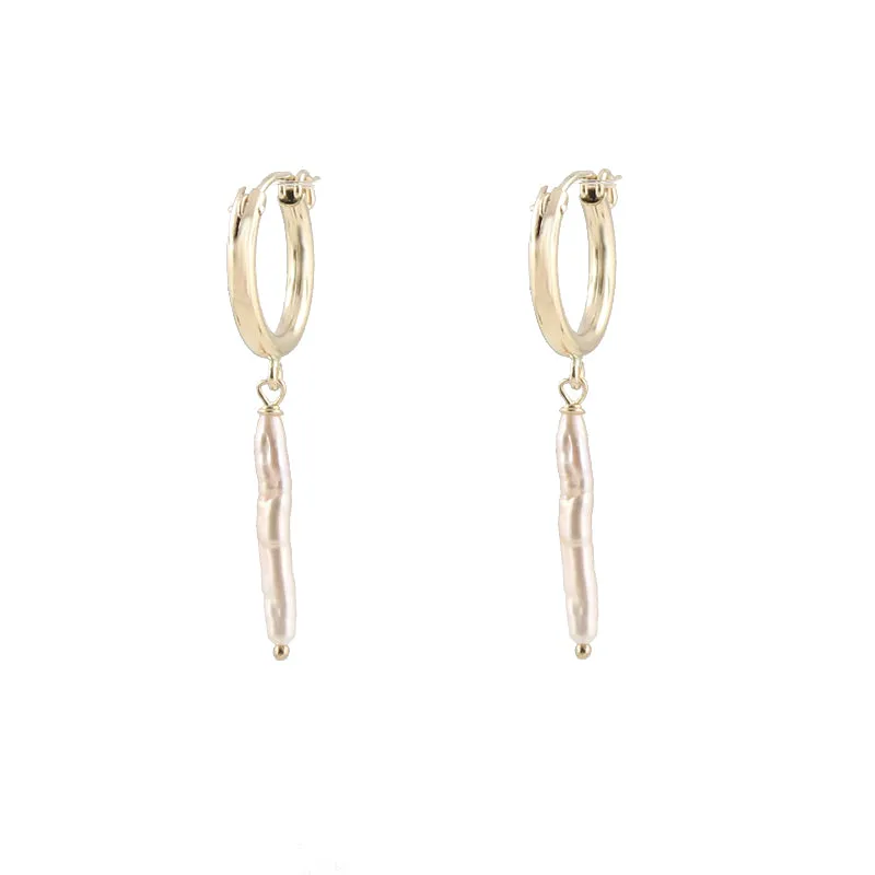 Hoop and Stick Pearl Earrings