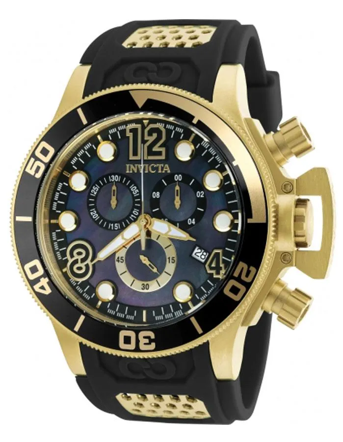 INVICTA Corduba Mens Watch - Gold-Tone - Chronograph - Date - Black PU Strap