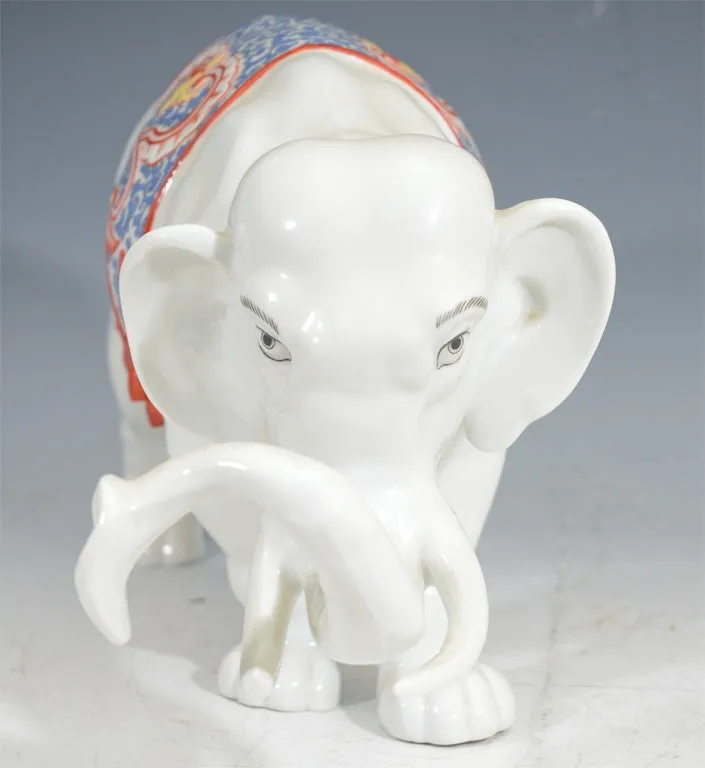 Japanese Meiji Period Sculptural Elephant in Porcelain