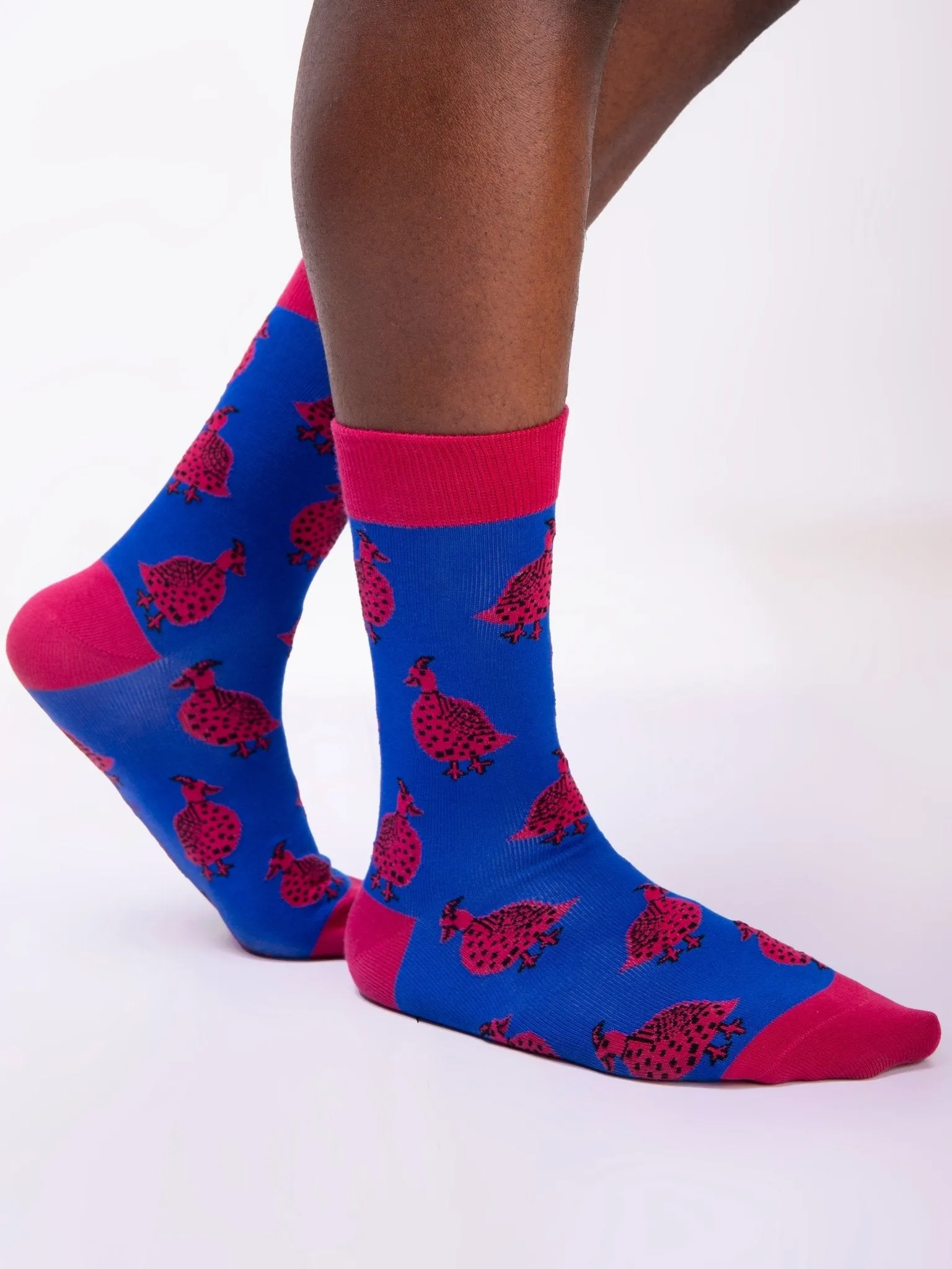 Kamata Pink Guineafowl Combed Cotton Socks - Royal Blue / Pink