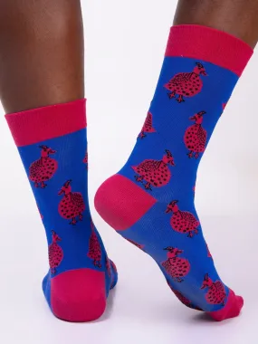 Kamata Pink Guineafowl Combed Cotton Socks - Royal Blue / Pink