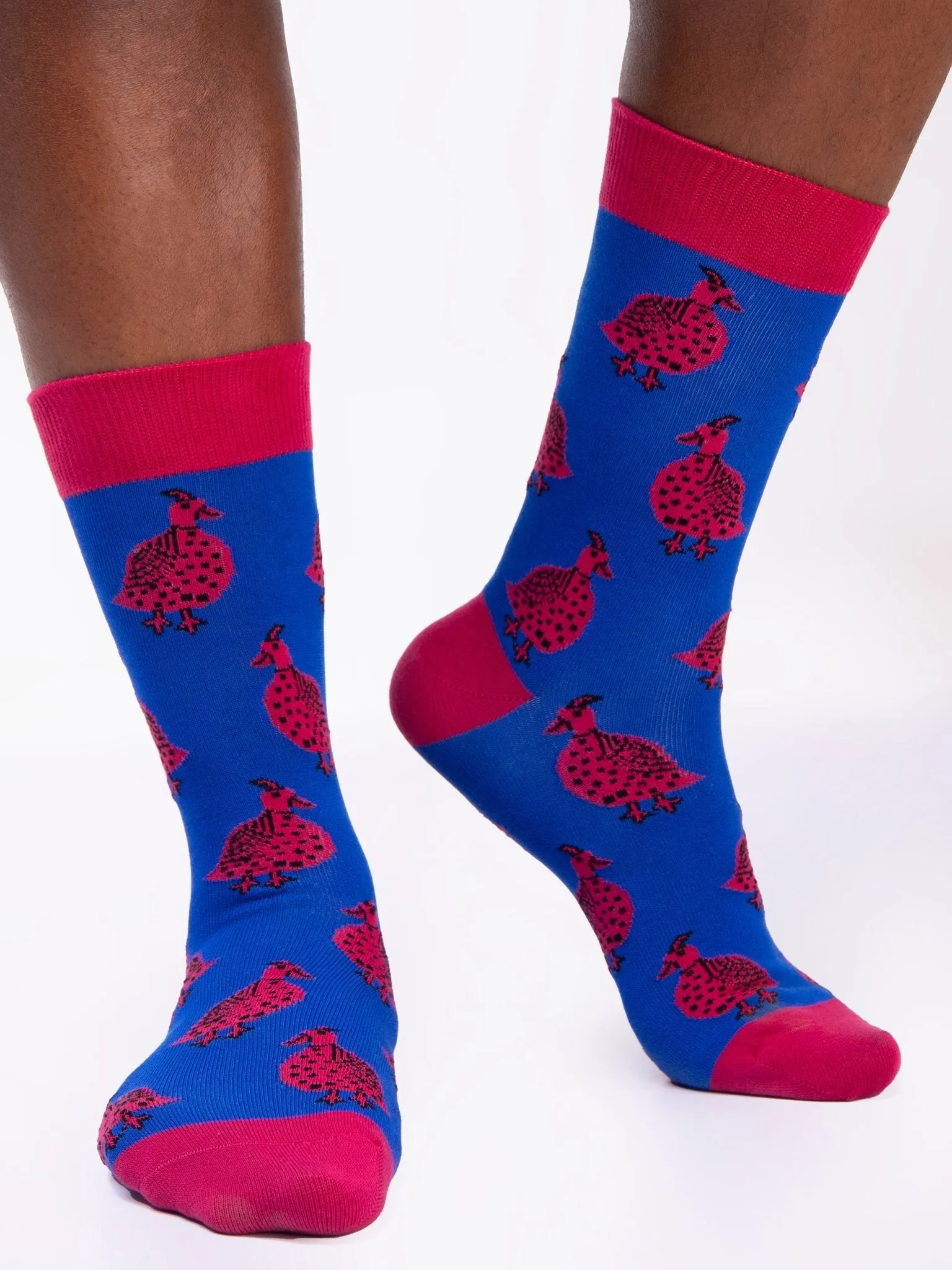 Kamata Pink Guineafowl Combed Cotton Socks - Royal Blue / Pink