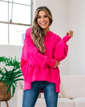 Kimberley Notched V Sweatshirt - Fuchsia