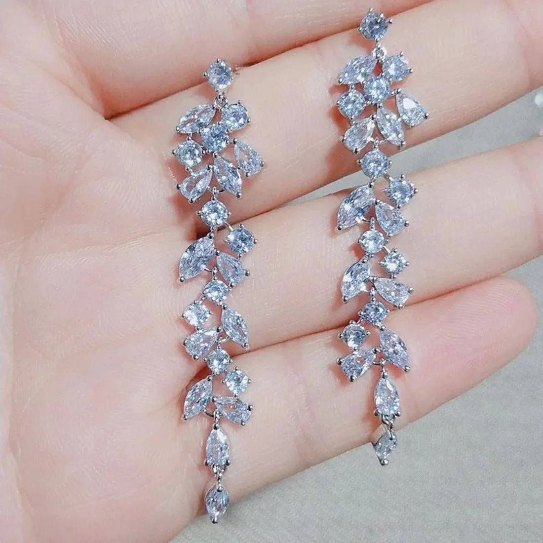 Leaves CZ Crystal Wedding Party Dangle Earrings-2 Styles