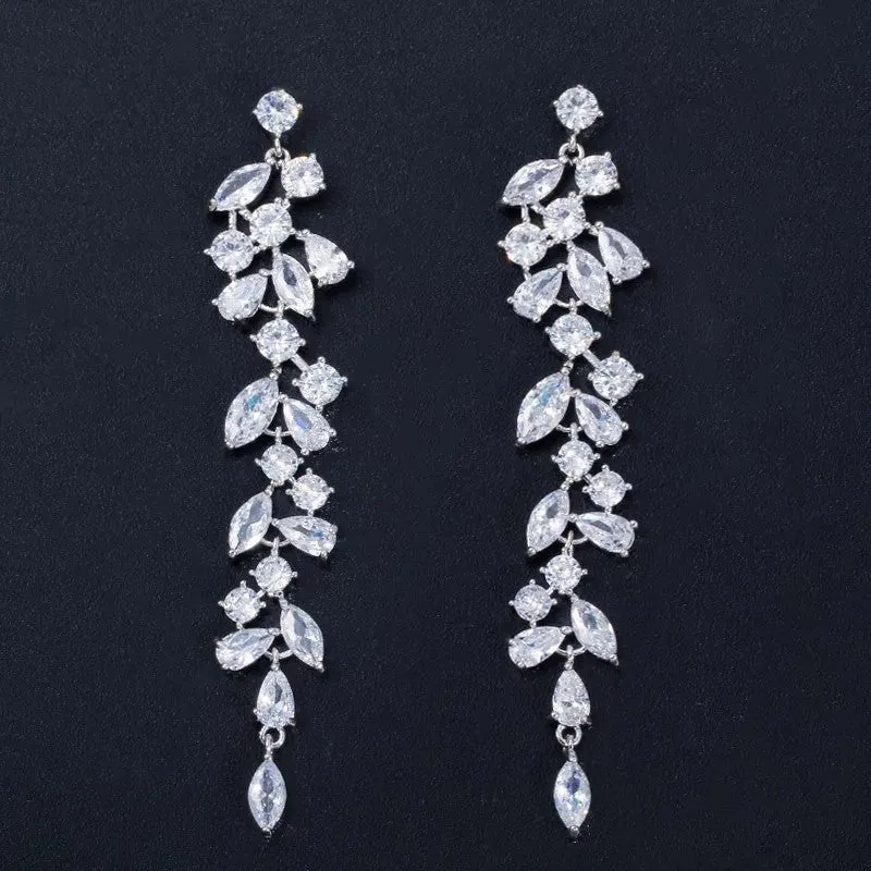 Leaves CZ Crystal Wedding Party Dangle Earrings-2 Styles