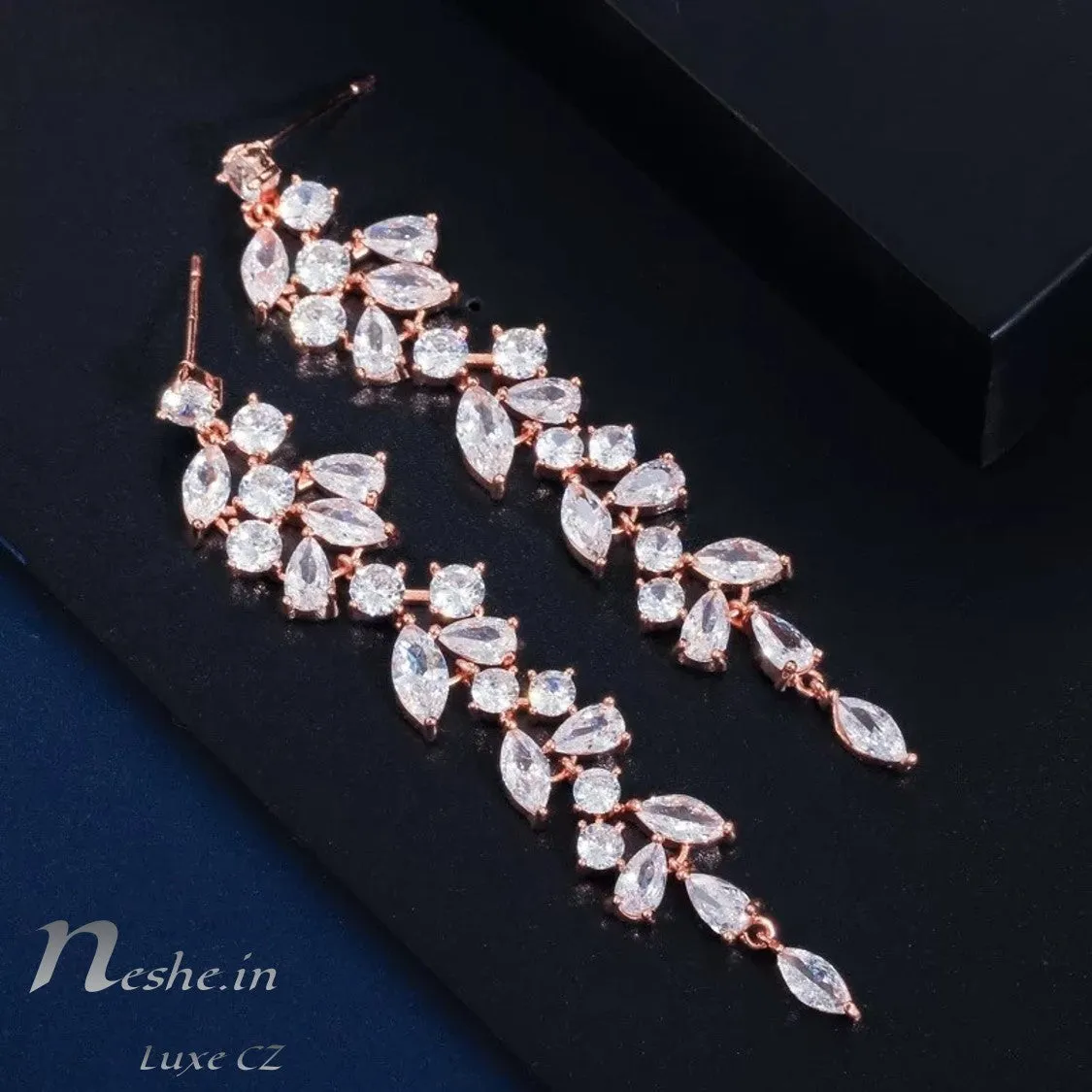 Leaves CZ Crystal Wedding Party Dangle Earrings-2 Styles