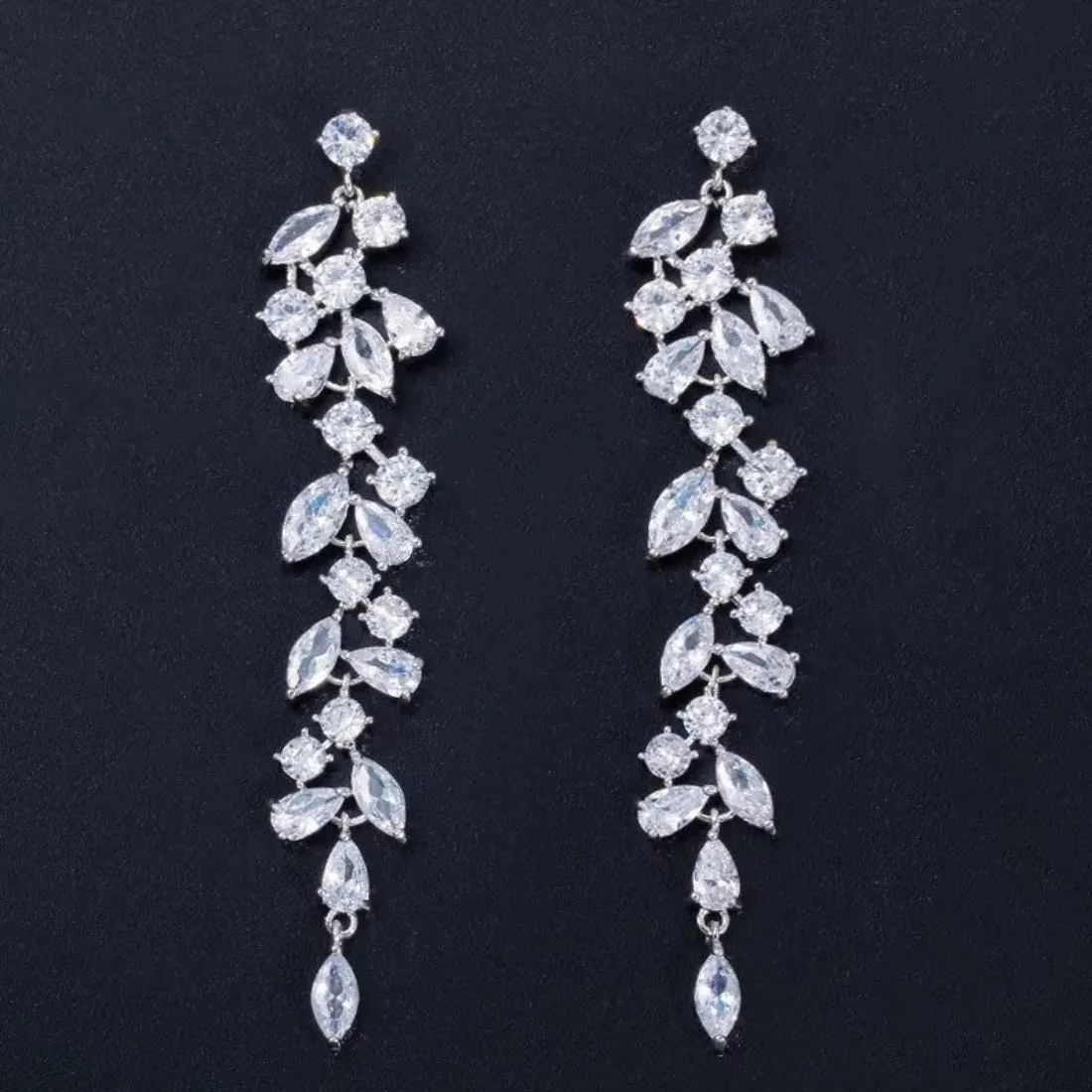 Leaves CZ Crystal Wedding Party Dangle Earrings-2 Styles