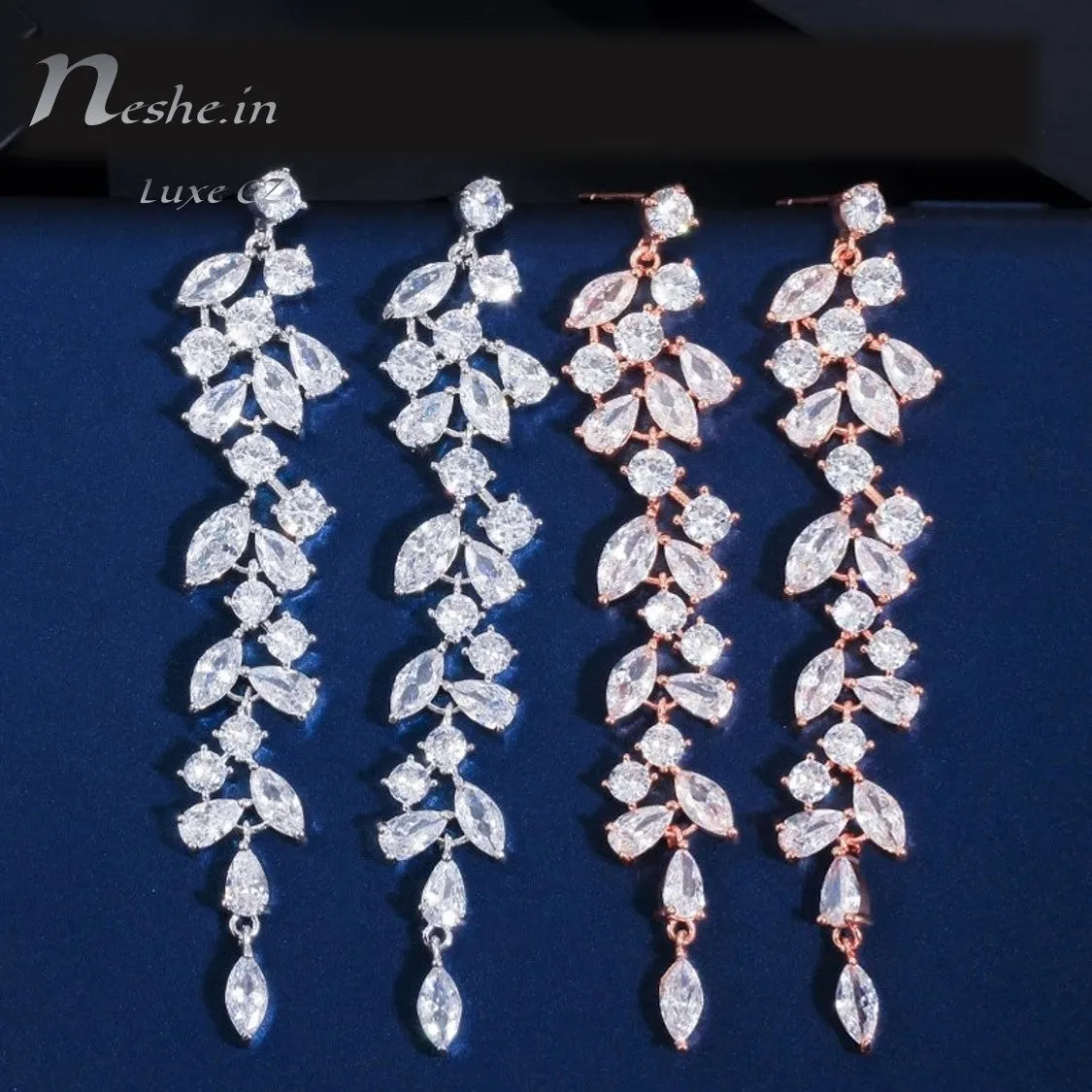 Leaves CZ Crystal Wedding Party Dangle Earrings-2 Styles