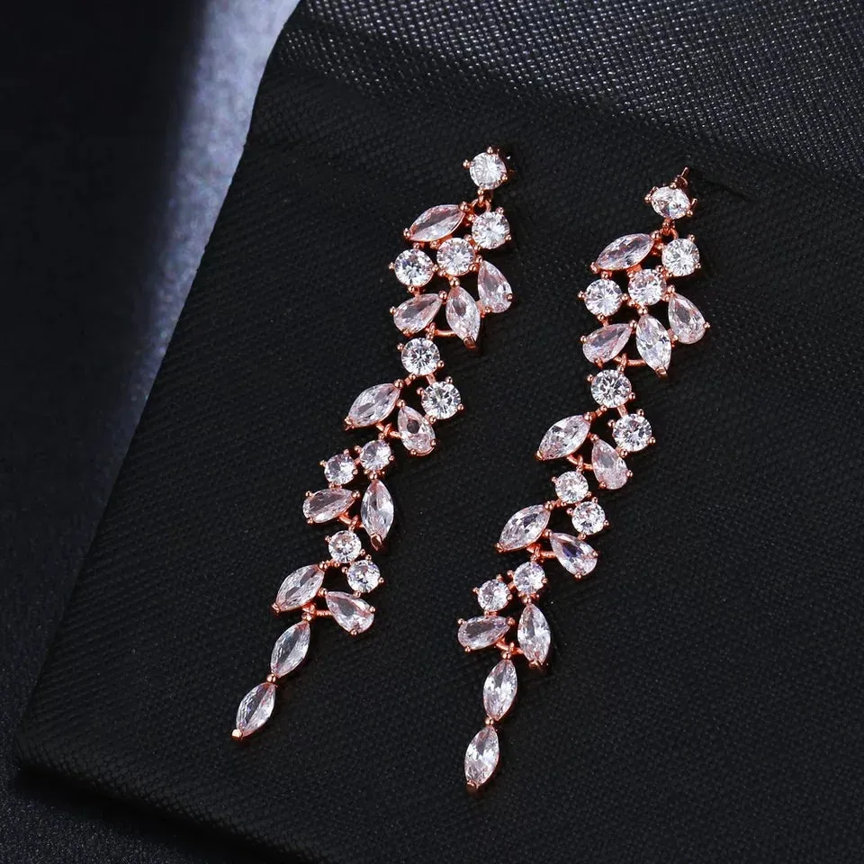 Leaves CZ Crystal Wedding Party Dangle Earrings-2 Styles