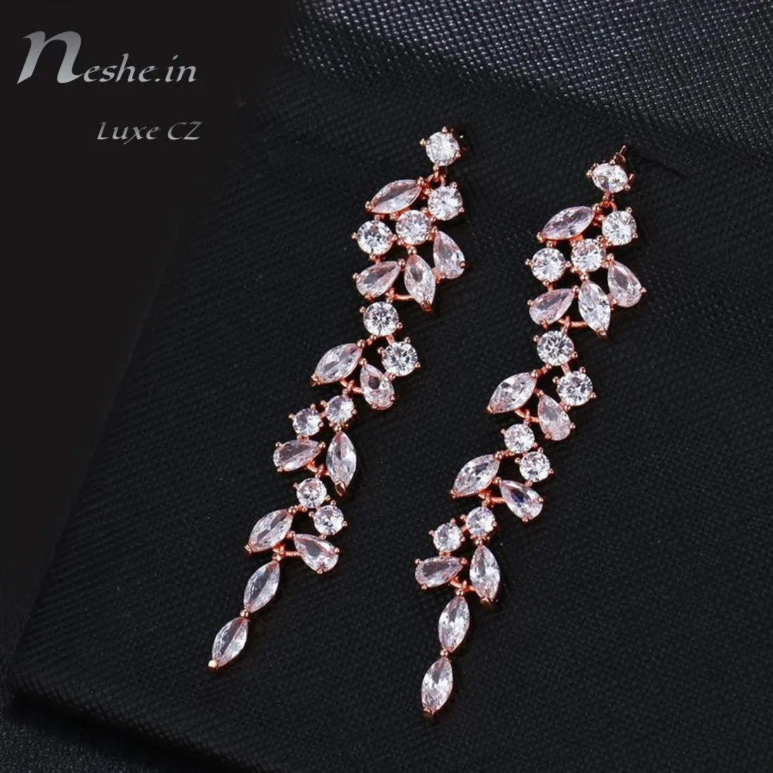 Leaves CZ Crystal Wedding Party Dangle Earrings-2 Styles