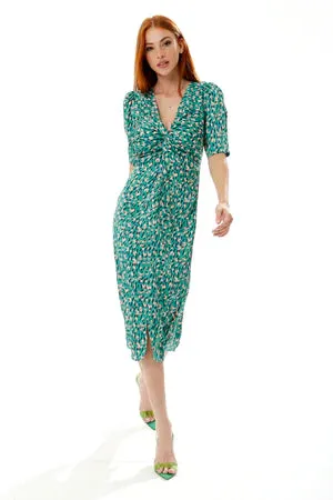 Liquorish Stroke Print Knot Front Dress