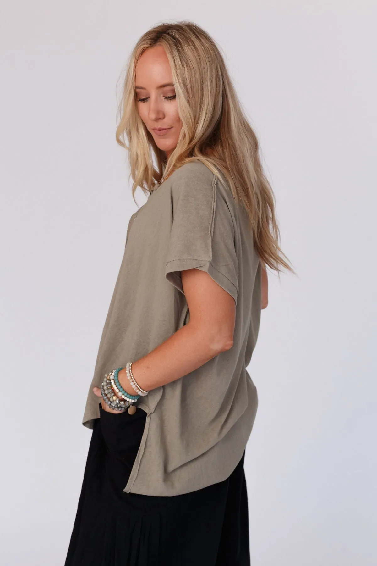 Live In It Button Detail Top - Army